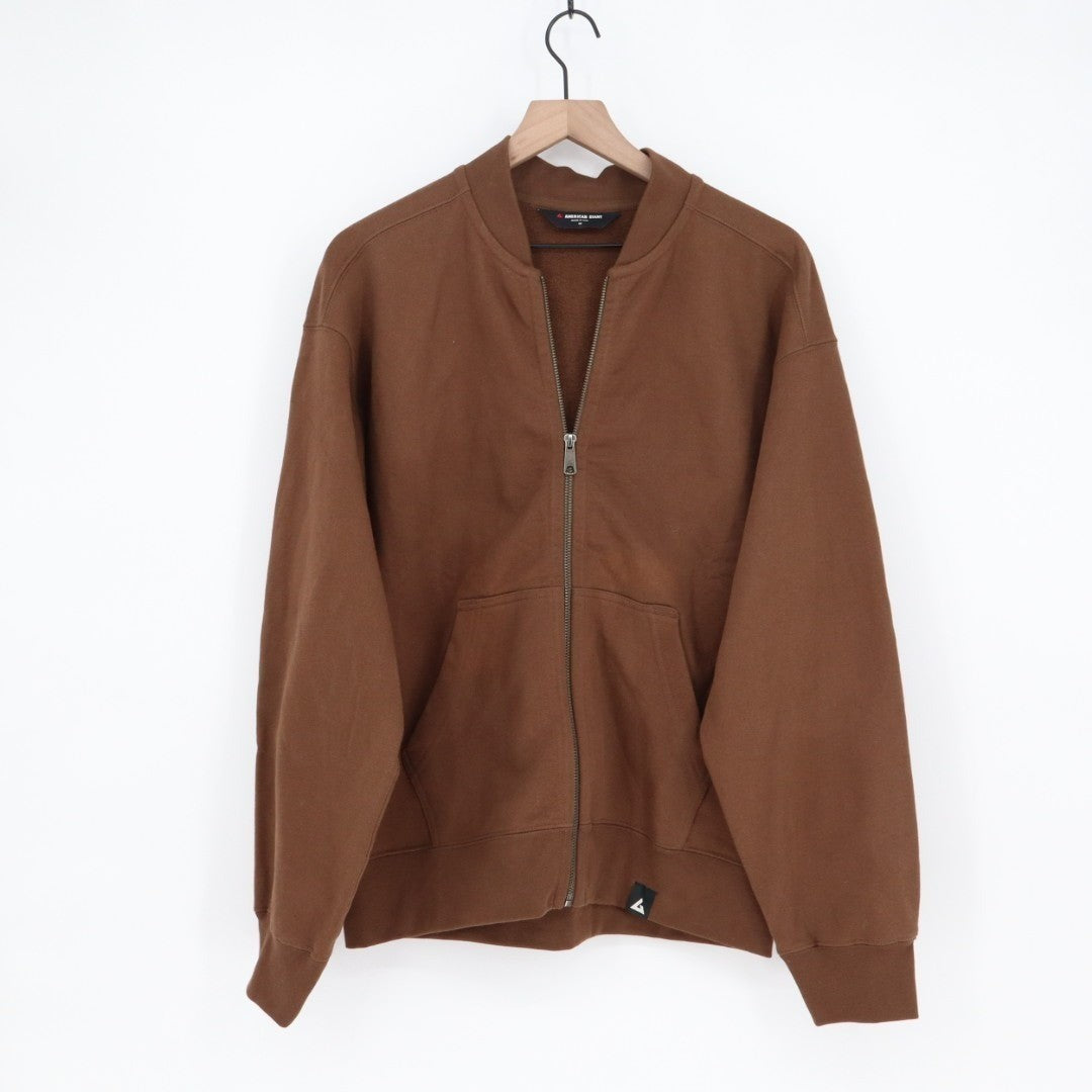American Giant Bomber Jacket Mens M  Brown Full Zip Cotton Ribbed Fleece Lined