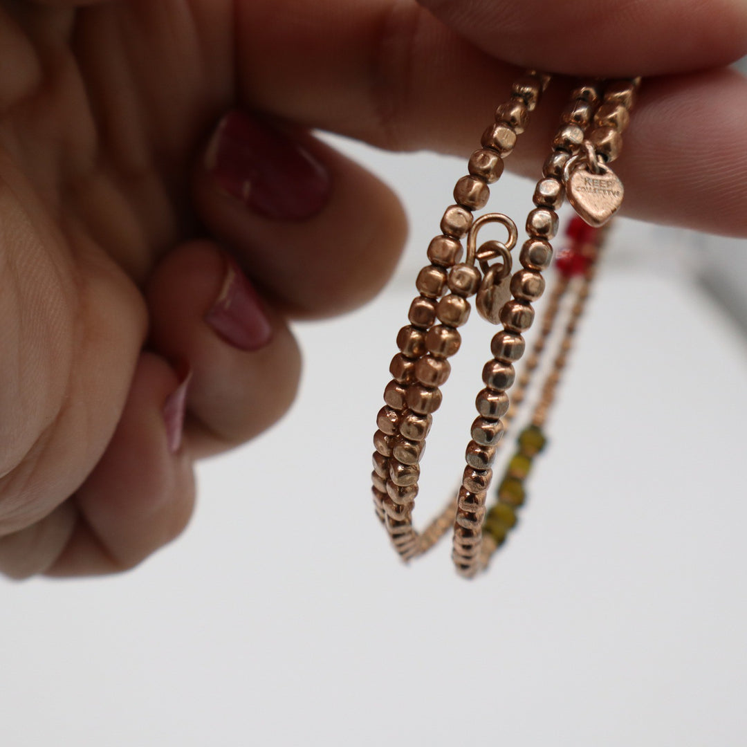 Keep Collective Rose Gold Beaded Bracelet Set Red Olive Green Crystal