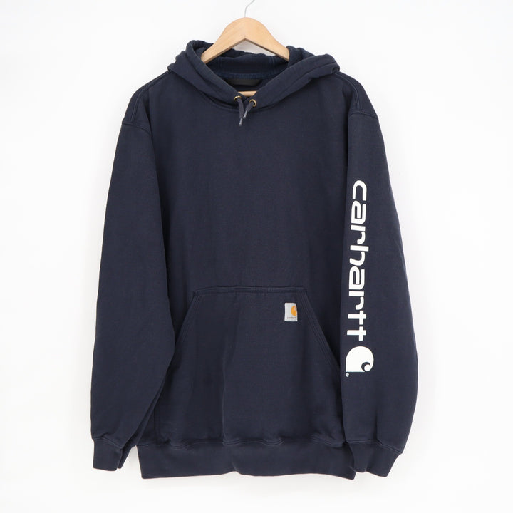 Carhartt Mens Loose Fit Graphic Sleeve Logo Hoodie Navy Blue Size M