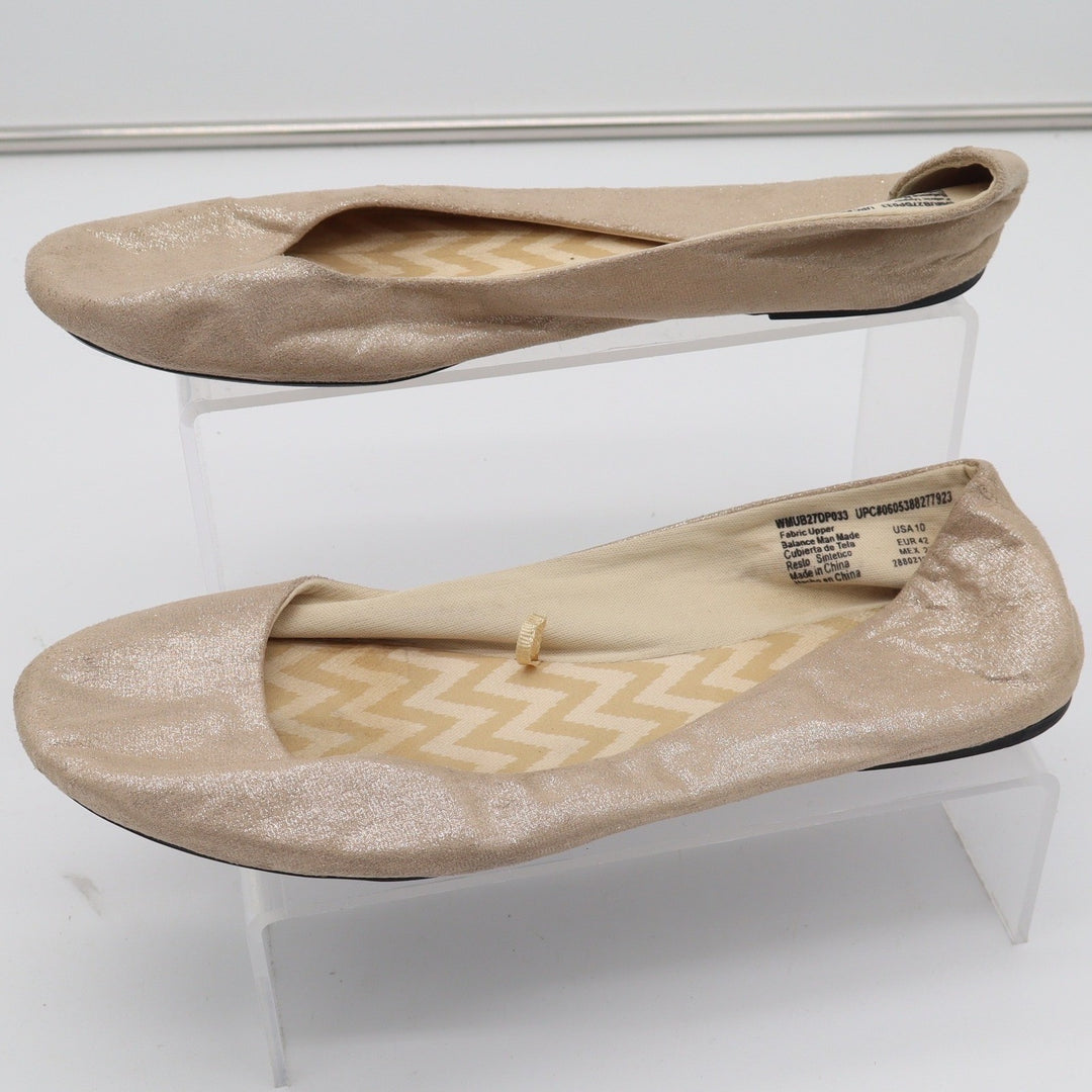 Champagne Gold Metallic Shimmer Ballet Flats Round Toe Slip On Womens Size 10