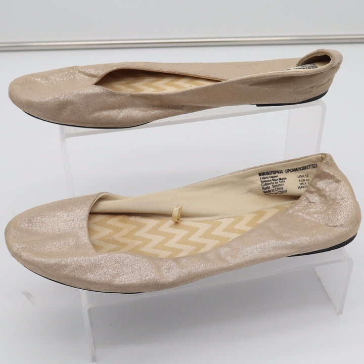 Champagne Gold Metallic Shimmer Ballet Flats Round Toe Slip On Womens Size 10