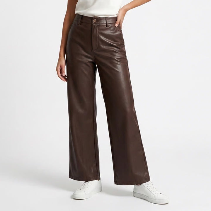 Kut from the Kloth Brown Faux Leather Wide Leg Pants Womens 0 High Rise