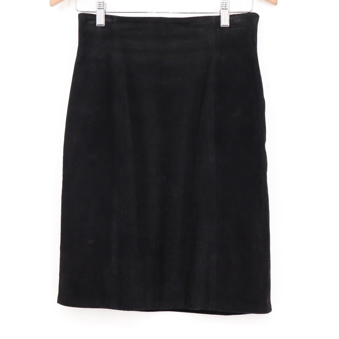 Vera Pelle Black Suede Leather Pencil Skirt Made in Italy Size 10 High Waist