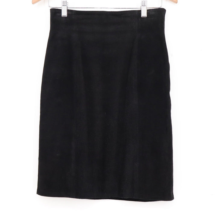 Vera Pelle Black Suede Leather Pencil Skirt Made in Italy Size 10 High Waist