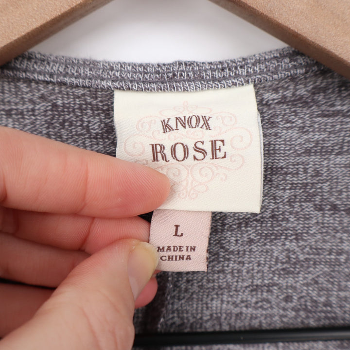 Knox Rose Cardigan Sweater Womens Large Gray White Striped Knitted Long Sleeve
