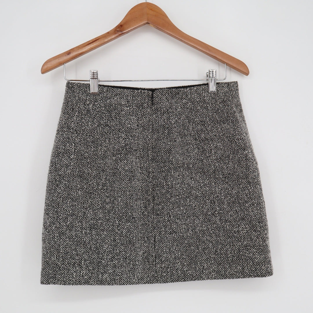 HM Black White Salt Pepper Tweed Mini Skirt Size 6 A-Line
