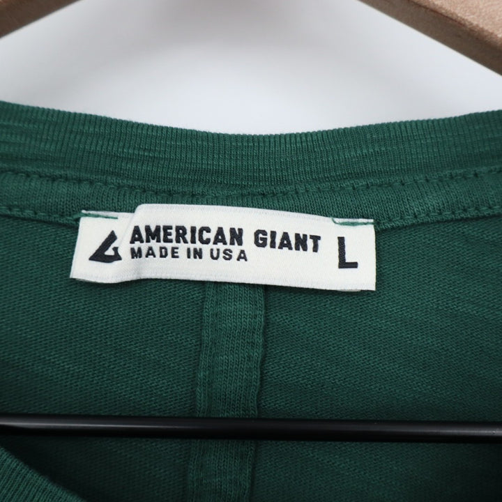 American Giant Premium Slub T-Shirt Womens L Green Cotton Crew Neck Long Sleeve