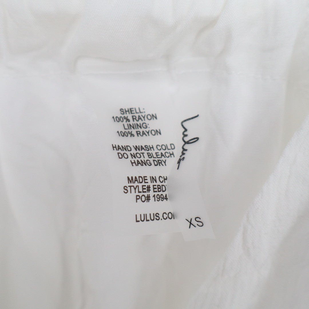 Lulus Santorini Sun Swim Cover-Up Dress Womens XS White Pleated Drawstring Waist