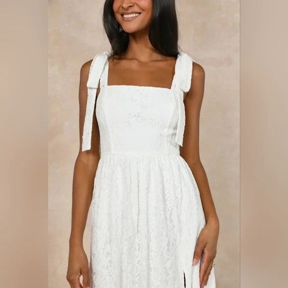 Lulus Radiant Romance White Lace Tie-Strap Maxi Dress Size XS