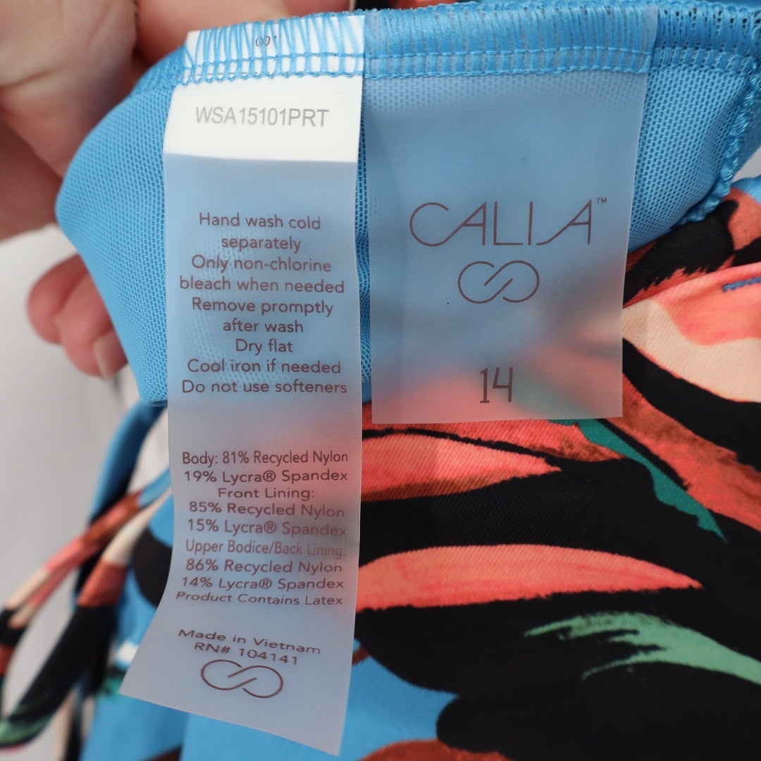 Calia Triangle Strappy Back One Piece Swimsuit 14 Tranquil Blue Floral