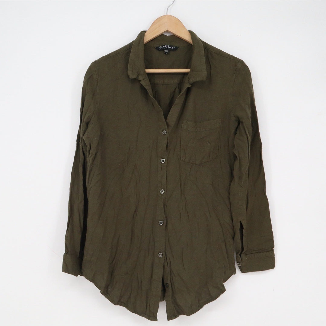 Velvet Heart Olive Green Cashmere Rayon Button Down Shirt Large