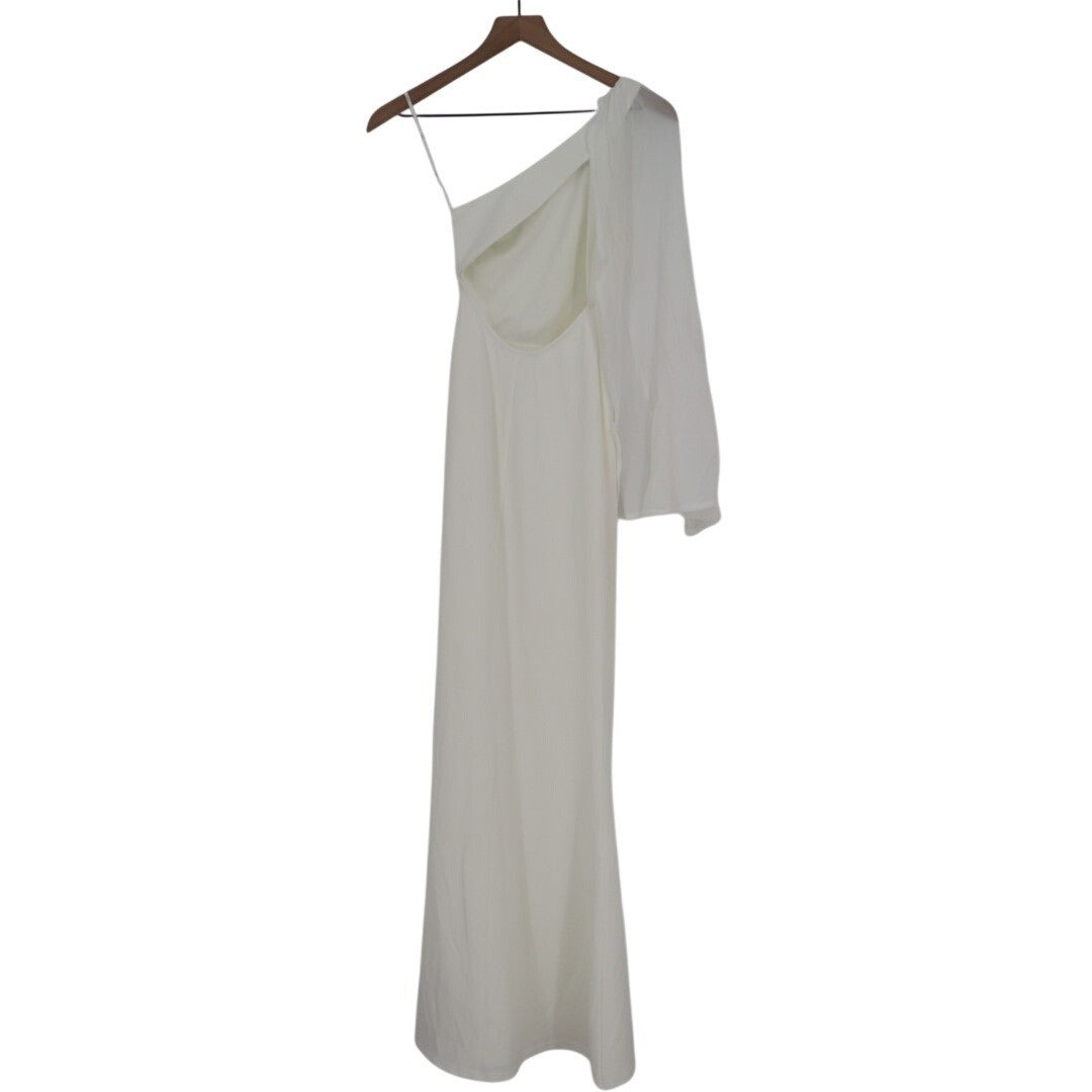 Lulus Majestic Attitude Cape Sleeve One-Shoulder Maxi Dress Womens XS White
