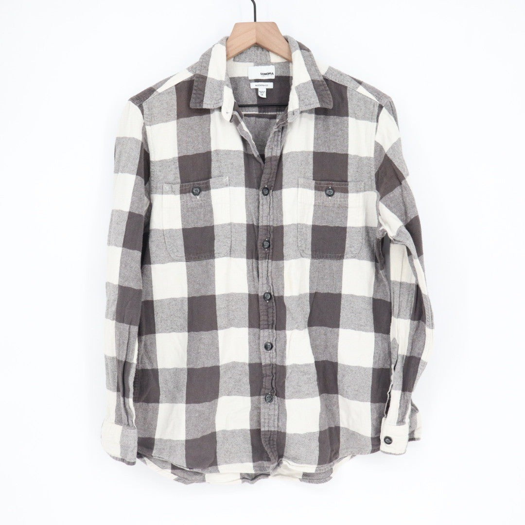 Sonoma Goods For Life Mens Modern Fit Plaid Flannel Shirt Size M