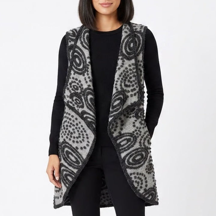 Alice V Italy Wool Blend Gray Black Abstract Swirl Popcorn Knit Sweater Vest O/S