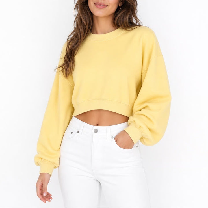 Old Navy Womens Yellow Relaxed Cropped Crewneck Sweatshirt Medium
