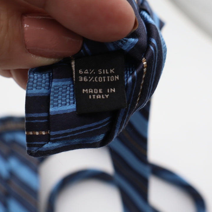 Jos A Bank Signature Collection Blue Striped Silk Cotton Tie Made in Italy