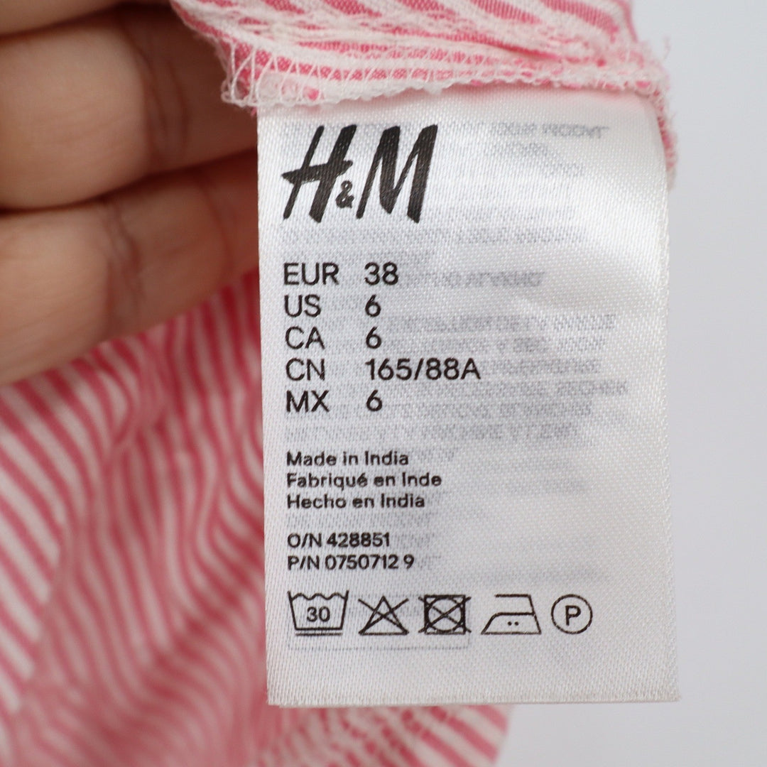 HM LOGG Pink White Striped Surplice Blouse Smocked Hem Dolman Sleeve Size 6