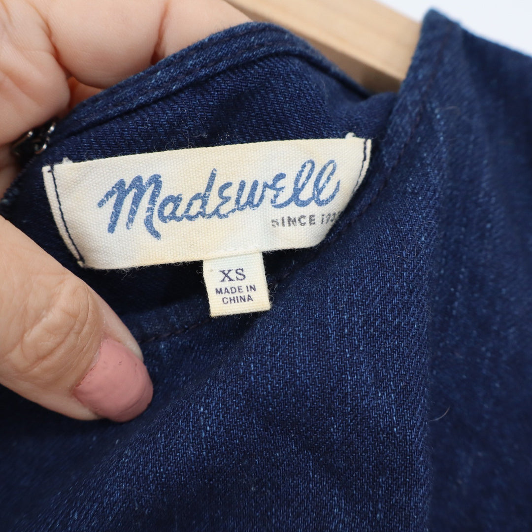 Madewell Womens XS Denim Eyelet Scalloped Hem Sleeveless Top Indigo Blue