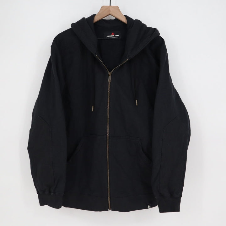 American Giant Hoodie Mens Large Black Full Zip Logo Cotton Pockets Ribbed Hem