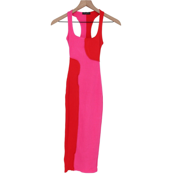 Naked Wardrobe Pink Red Colorblock Ribbed Racerback Midi Dress Small
