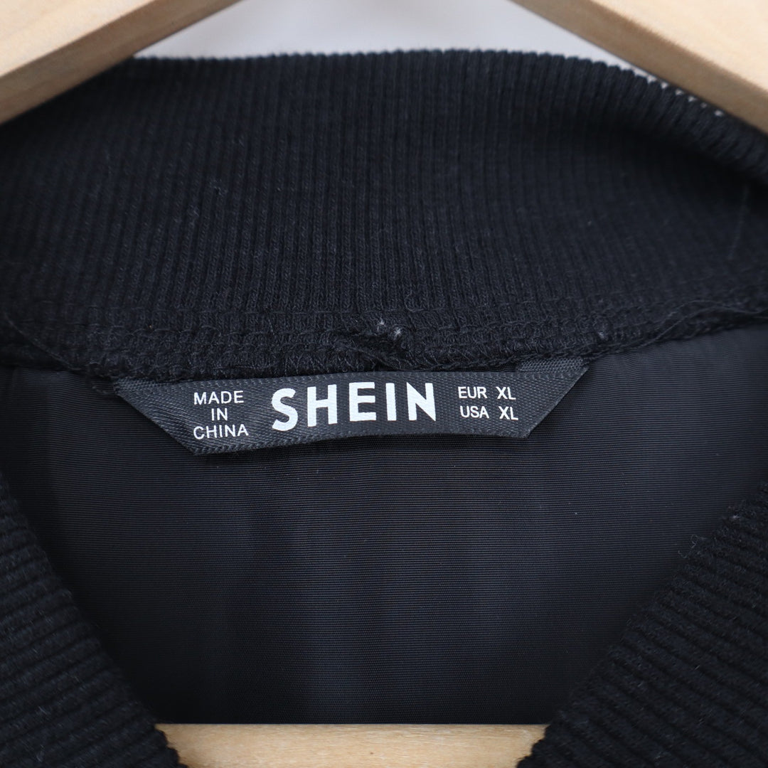 Shein Womens XL Black Full Zip Bomber Jacket Utility Chest Pockets