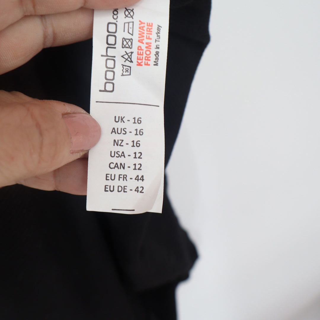 Boohoo Black Ribbed Asymmetric Split Midaxi Dress Long Sleeve Size 12