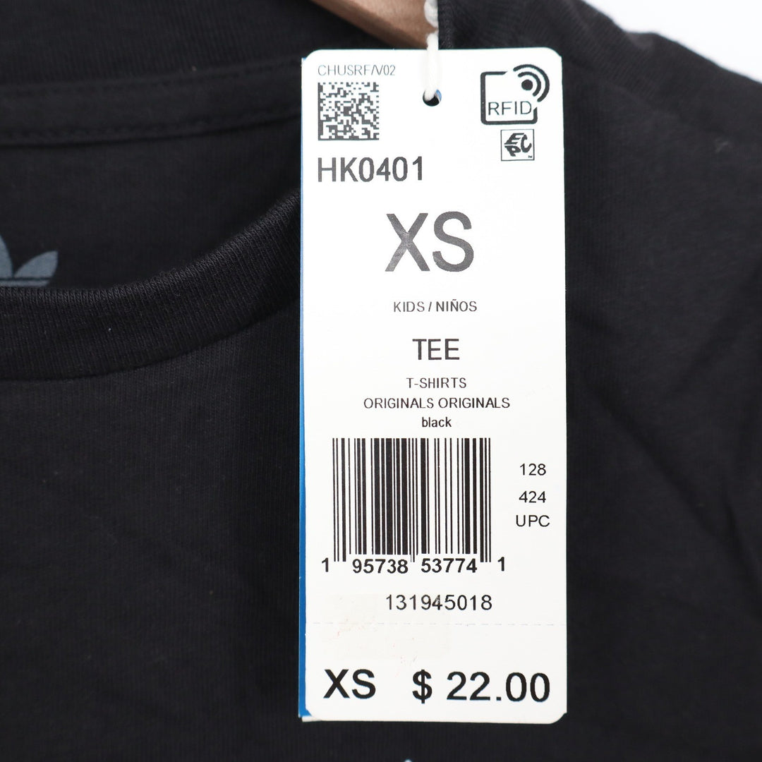 Adidas Originals Kids XS Black Trefoil Logo Cotton T-Shirt New