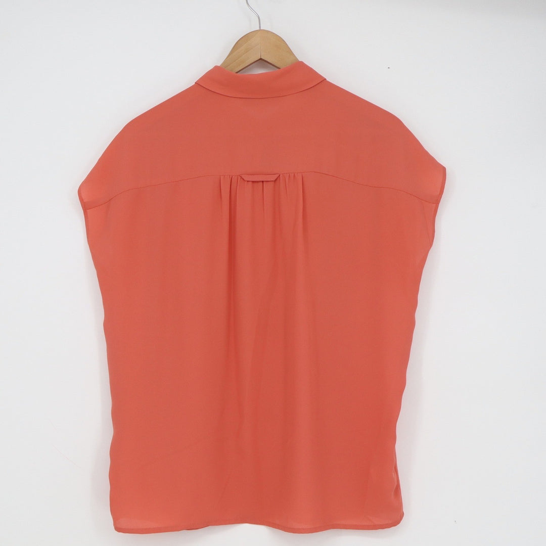 Ann Taylor LOFT Womens Small Coral Pink Cap Sleeve Collared Henley Blouse Top