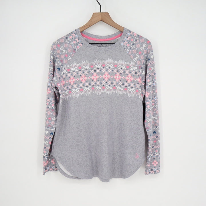 Cuddl Duds Pajama Top Womens Small Gray Floral Stretch Long Sleeve Crew Neck