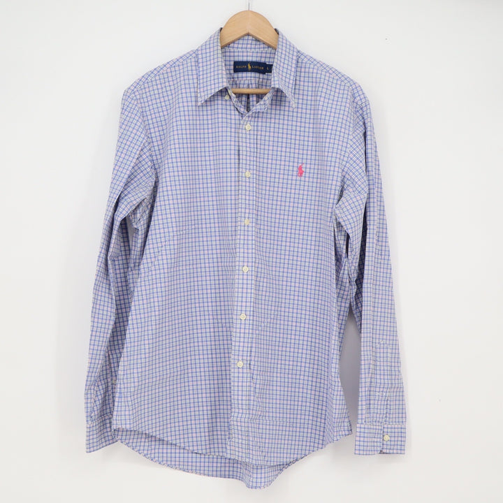 Ralph Lauren Shirt Mens L Button-Down Blue White Pink Plaid Long Sleeve