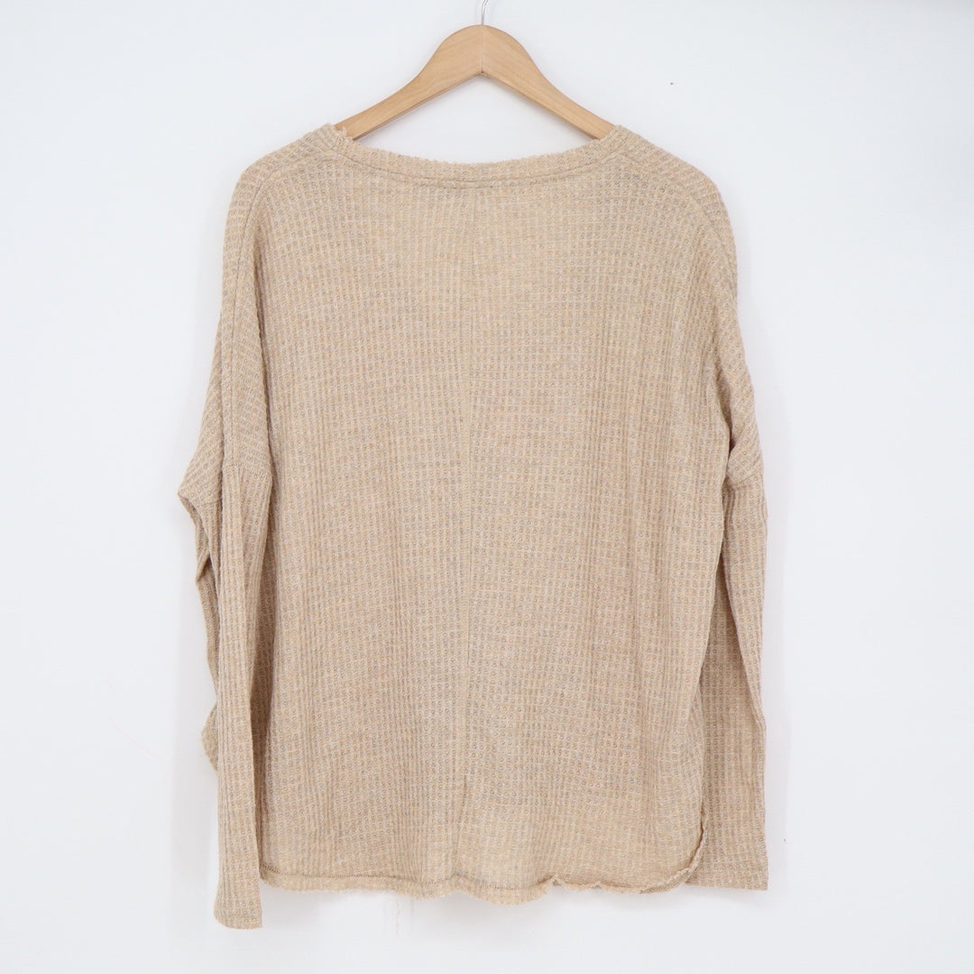 Out From Under Urban Outfitters Waffle Knit Cardigan Beige XS Oversized Thermal