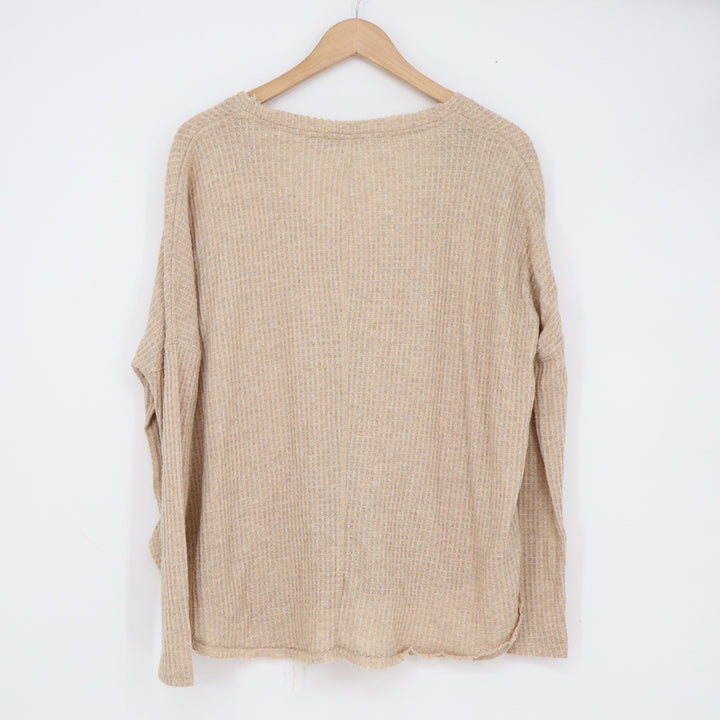Out From Under Urban Outfitters Waffle Knit Cardigan Beige XS Oversized Thermal