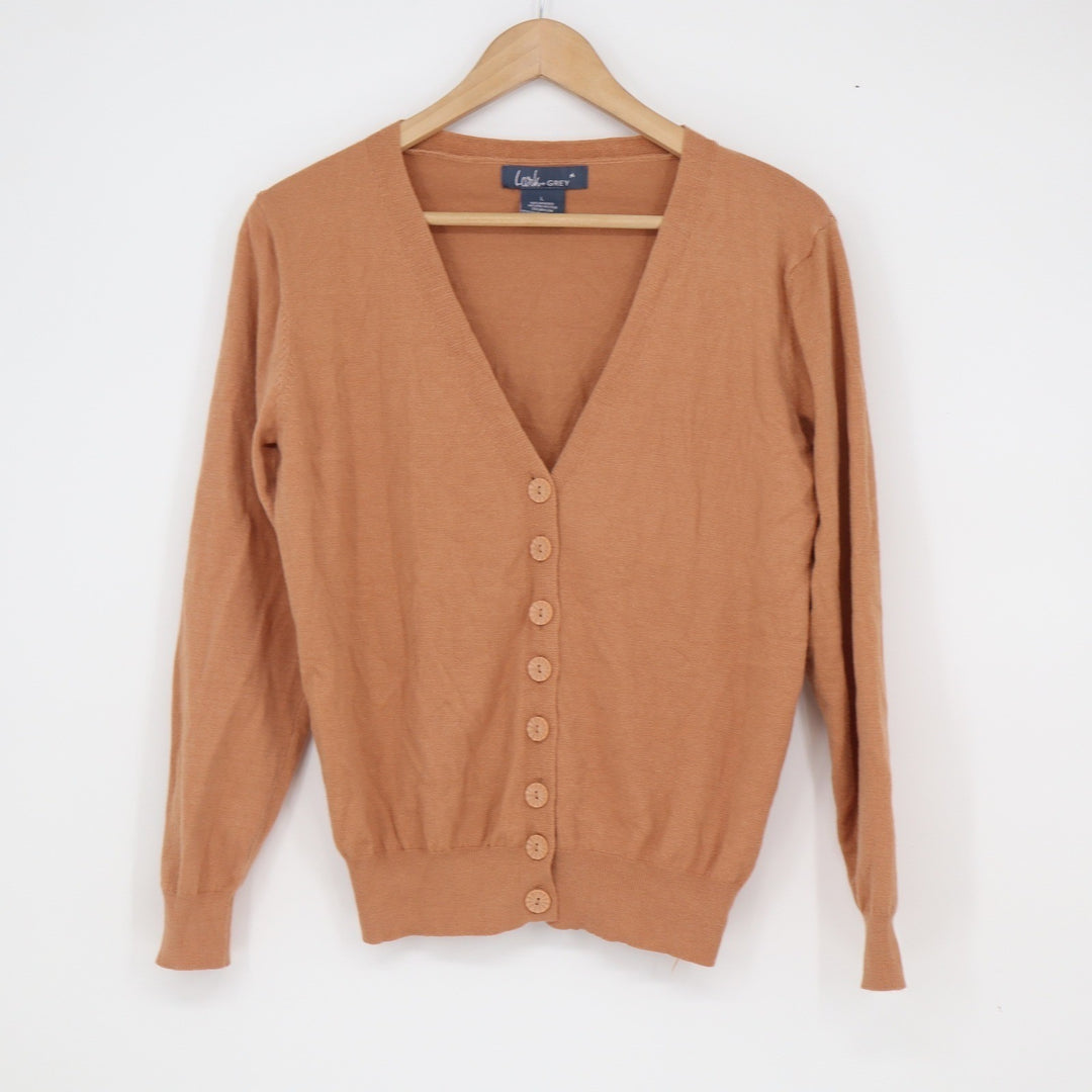 Lark & Grey Tan V-Neck Button Front Cardigan Sweater Large