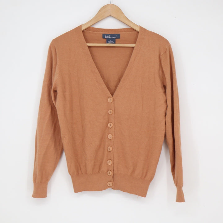 Lark & Grey Tan V-Neck Button Front Cardigan Sweater Large