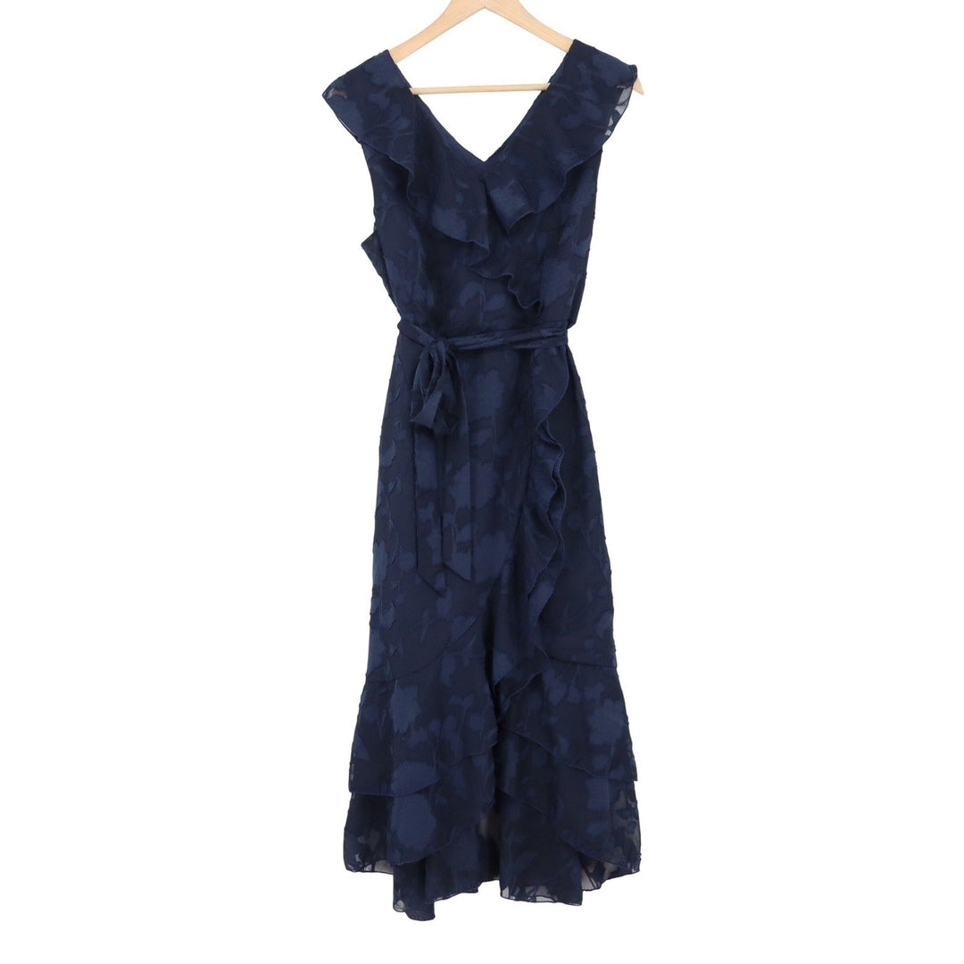 Grace Karin Navy Blue Burnout Floral Ruffle Wrap Midi Dress Large Sleeveless