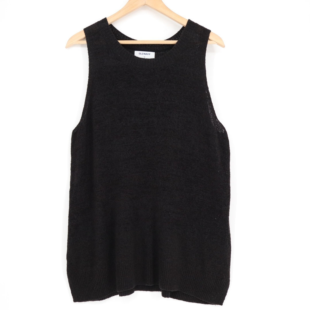 Old Navy Sweater Tank Womens XL Black Rib Knit Relaxed fit Sleeveless Crew Neck