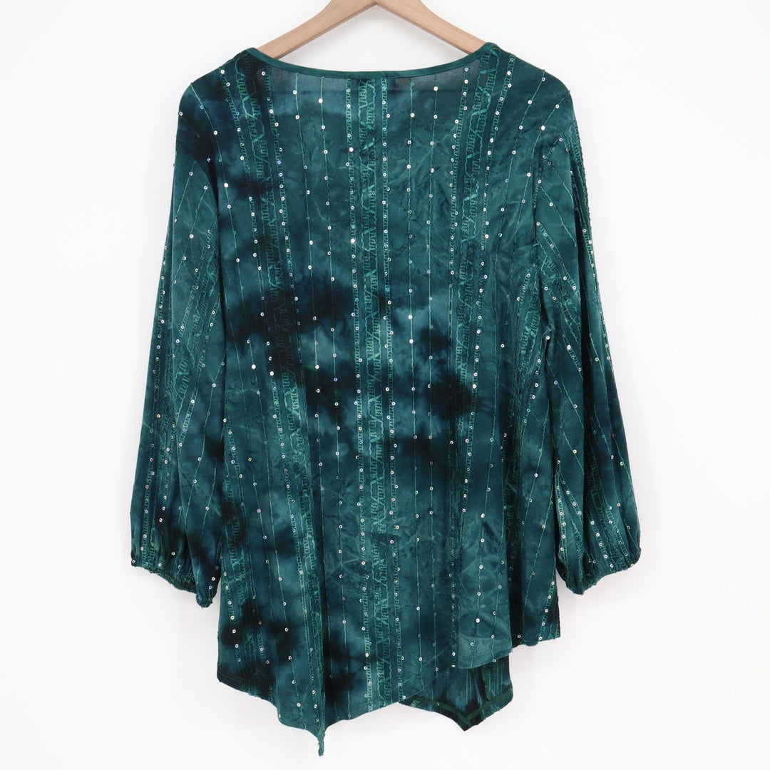 Sami & Jo Top Womens 2X Sharkbite Teal Tie Dye Sequin Grommet Tunic Excellent