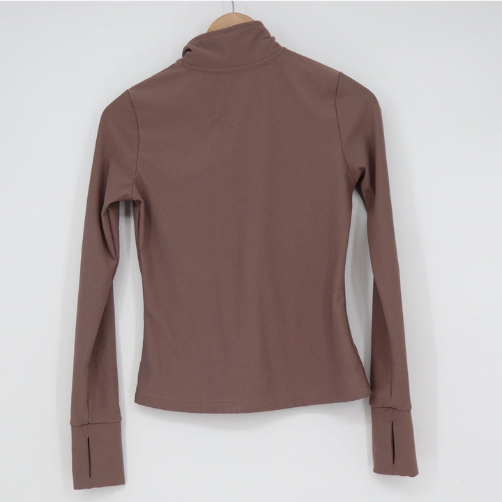 Move Theology Womens XS Ribbed Full Zip Athletic Jacket Mauve Brown Thumbholes