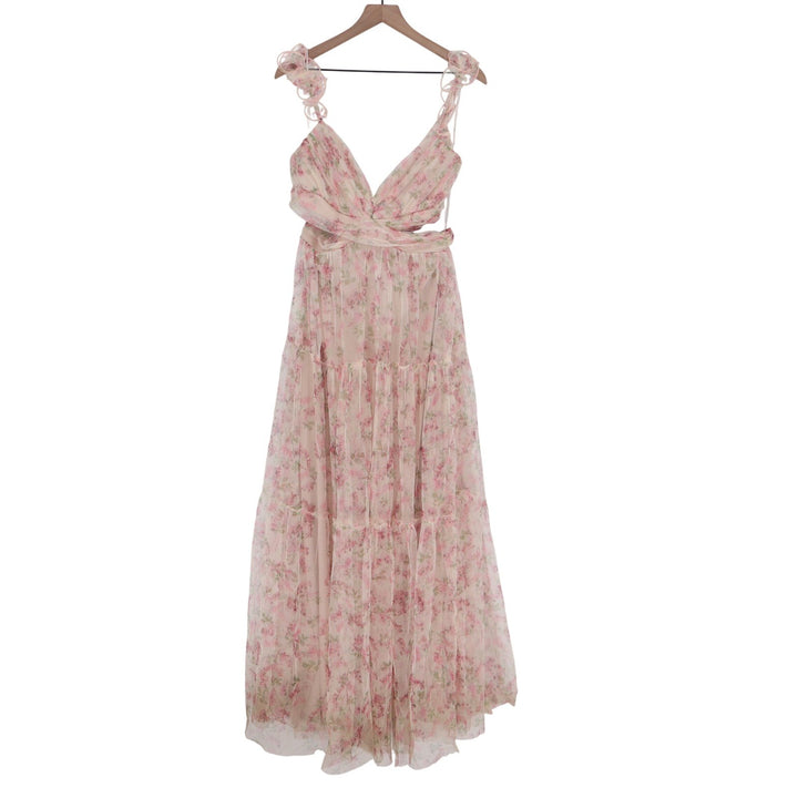 Lulus Pink Floral Tulle Cutout Tiered Maxi Dress MM21936L XL