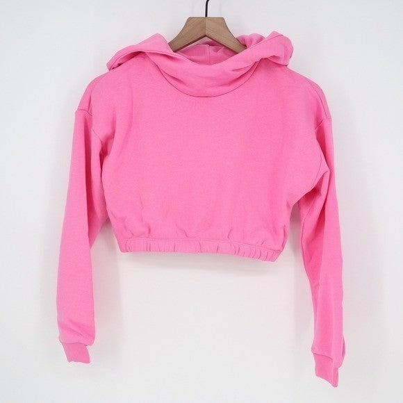 Naked Wardrobe Pink Cropped Hoodie Large Relaxed Fit Elastic Hem