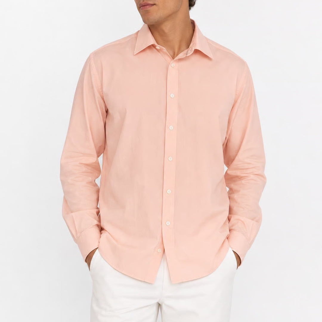 Haggar Mens Peach Regular Fit Long Sleeve Dress Shirt 16.5 32/33 Cotton Blend