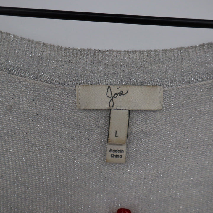 Joie V Neck Metallic Knit Sweater Long Sleeve Casual Pullover Size L