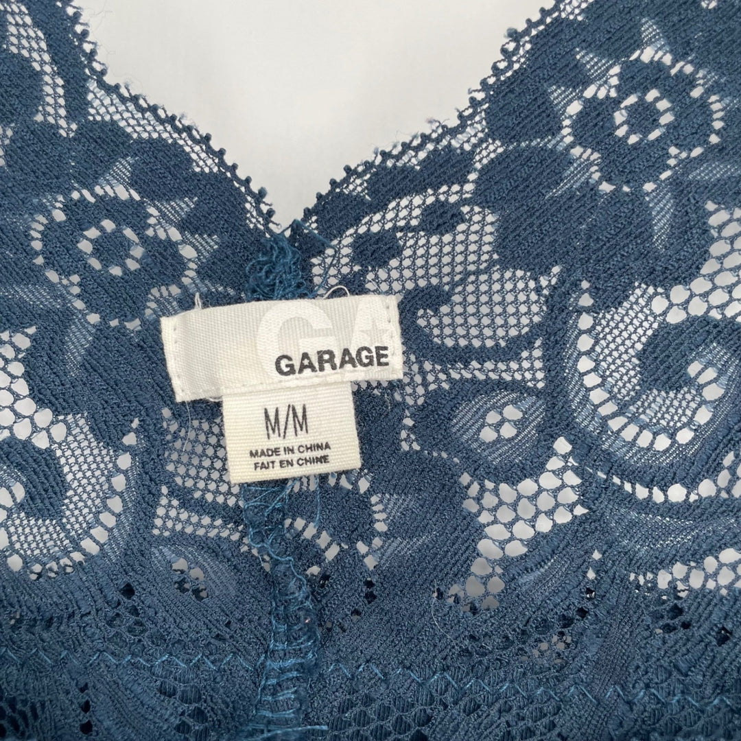 Garage Lace Cap Sleeve Square Neck Top Teal Medium