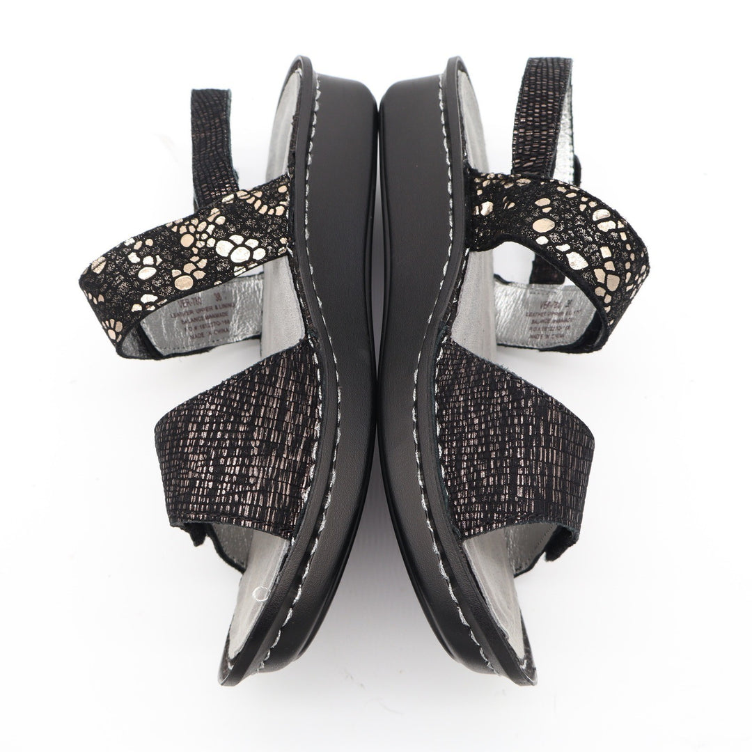 Alegria Verona Black Metallic Leather Slingback Sandals VER-760 Womens Size 38