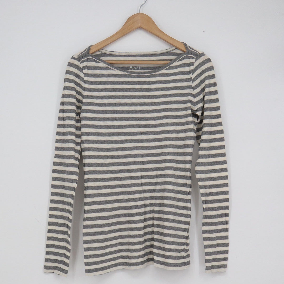 J.Crew Artist T Striped Long Sleeve Boat Neck Cotton Tee Gray White Small