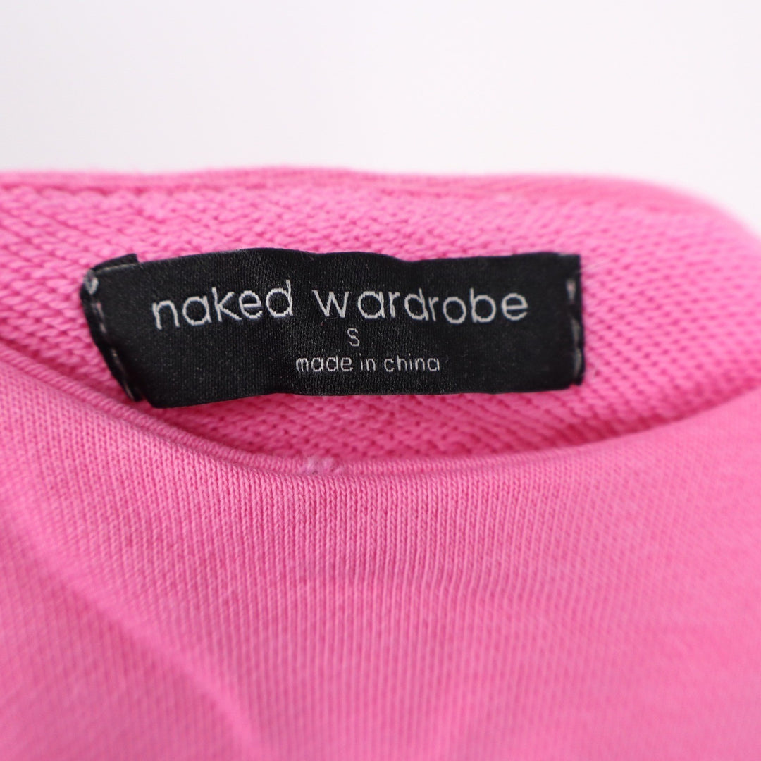 Naked Wardrobe Women's Cropped Hoodie Pink Small Relaxed Fit Pullover