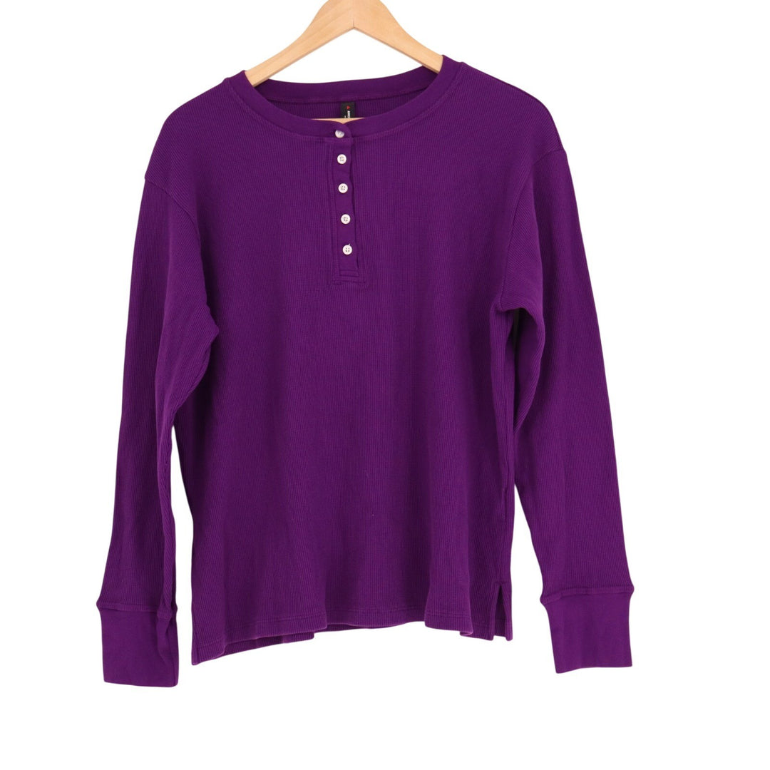 American Giant Thermal Henley Shirt Womens M Purple Cotton Stretch Ribbed Collar
