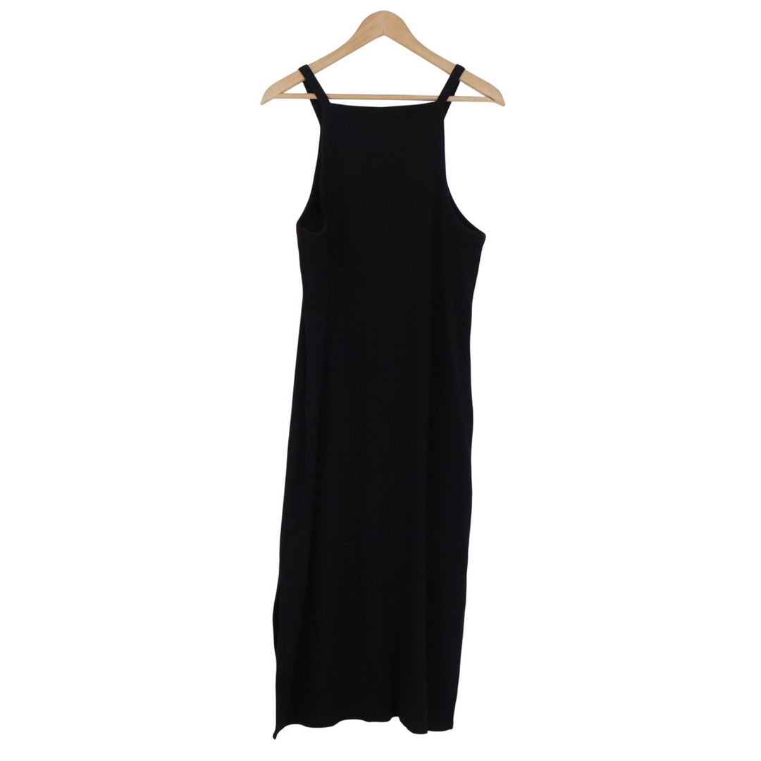 Old Navy Womens XXL Black Ribbed High Neck Sleeveless Midi Bodycon Dress Slits