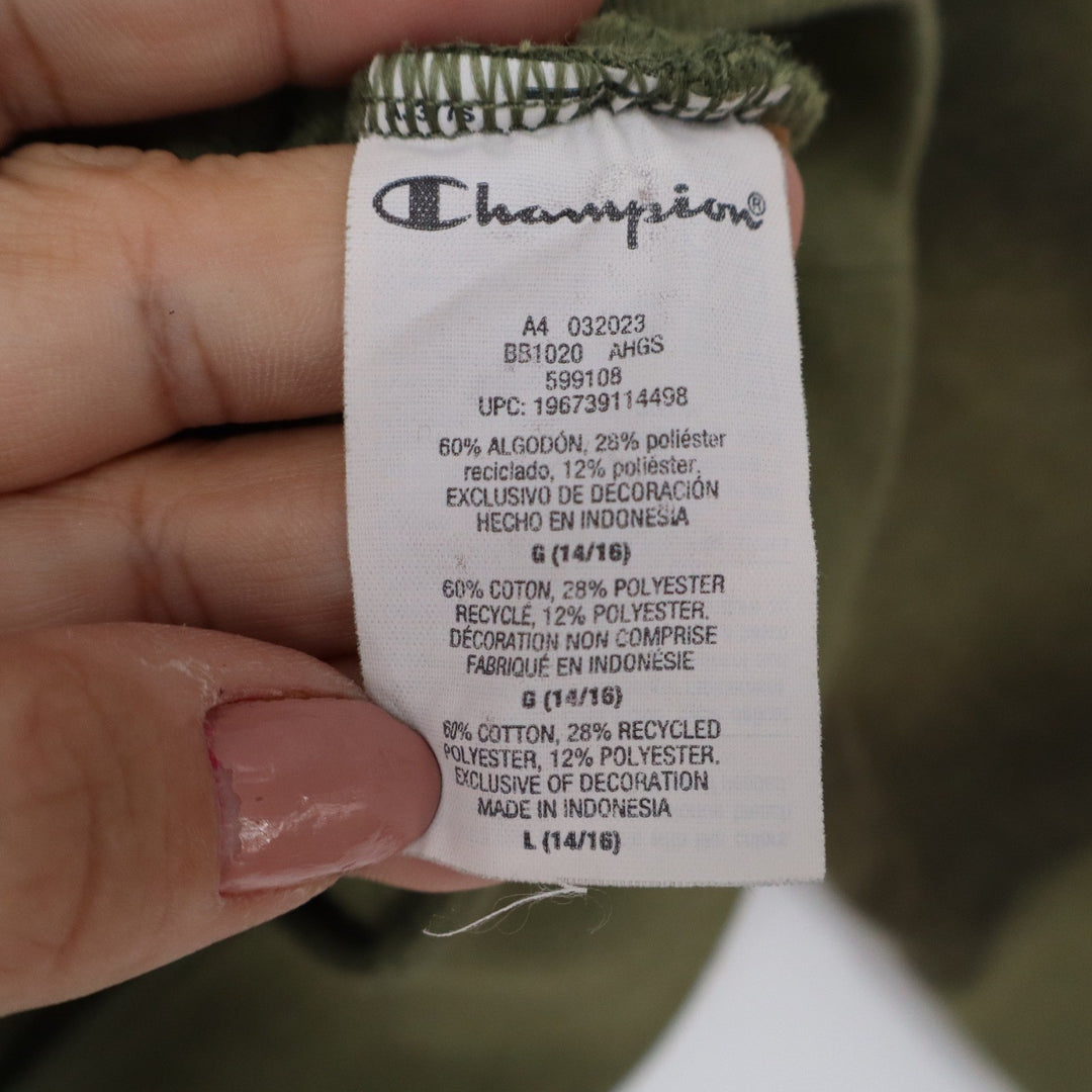 Champion Boys Olive Green Cloud Wash Hoodie Orange Logo Size L