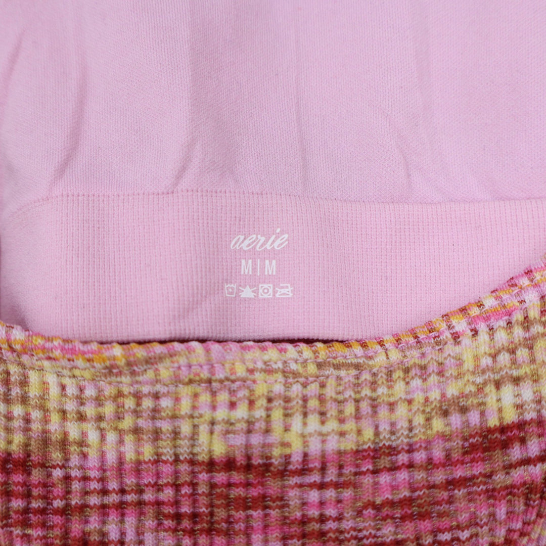 Aerie Pink Space Dye Knit Crop Top Adjustable Double Straps Gold Ring Size M